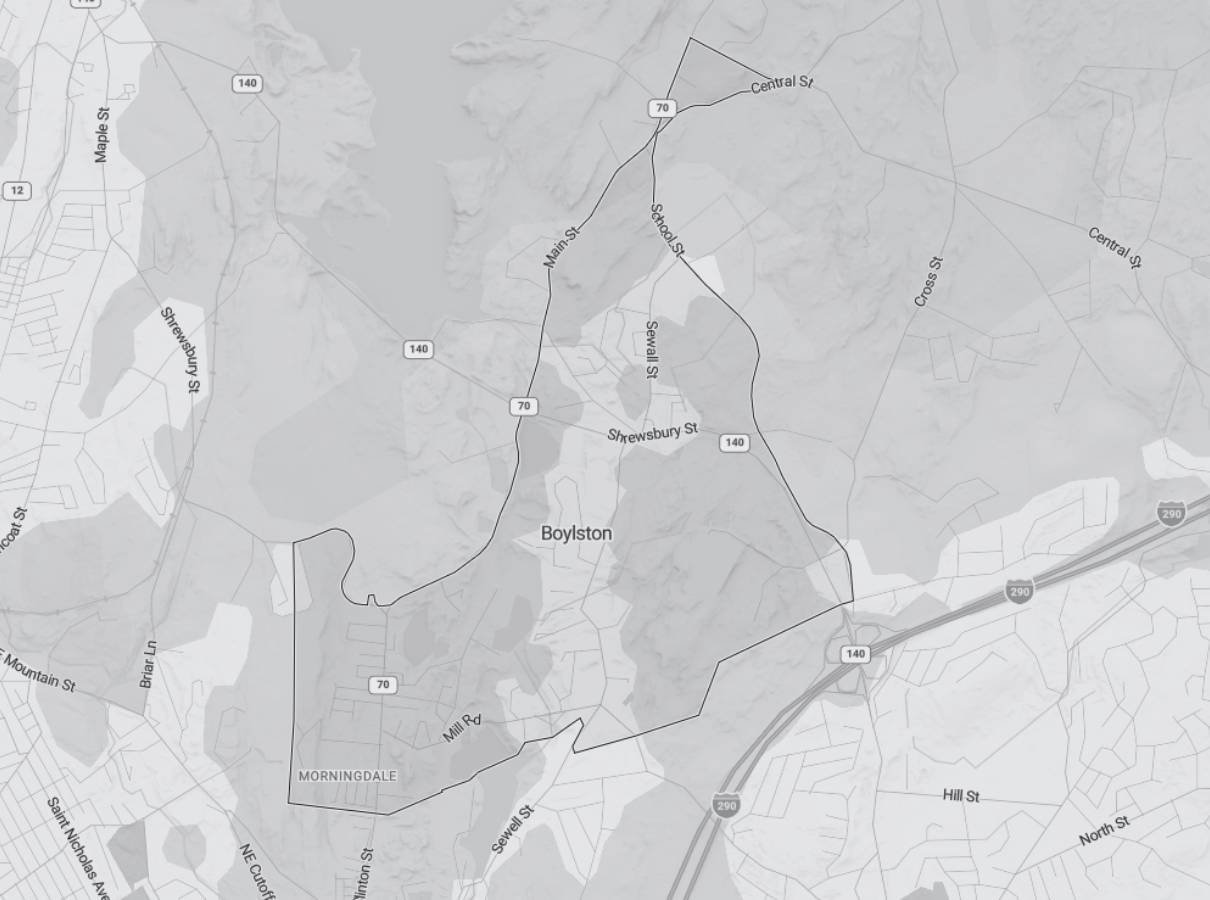 Image of a map of Boylston a service area of Gilmore Building Co Image of a map of Boylston a service area of Gilmore Building Co