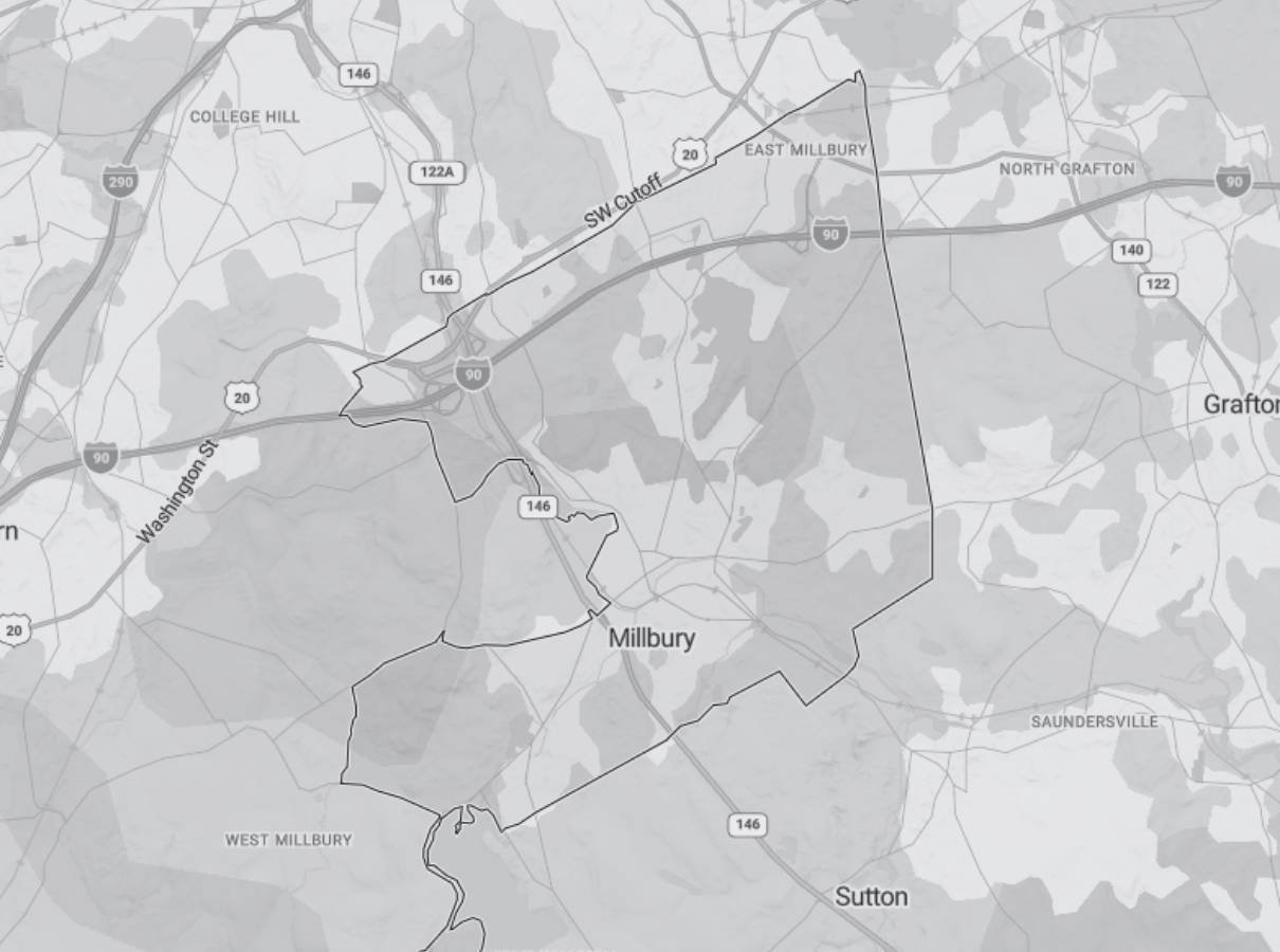 Image of a map of Millbury a service area of Gilmore Building Co Image of a map of Millbury a service area of Gilmore Building Co