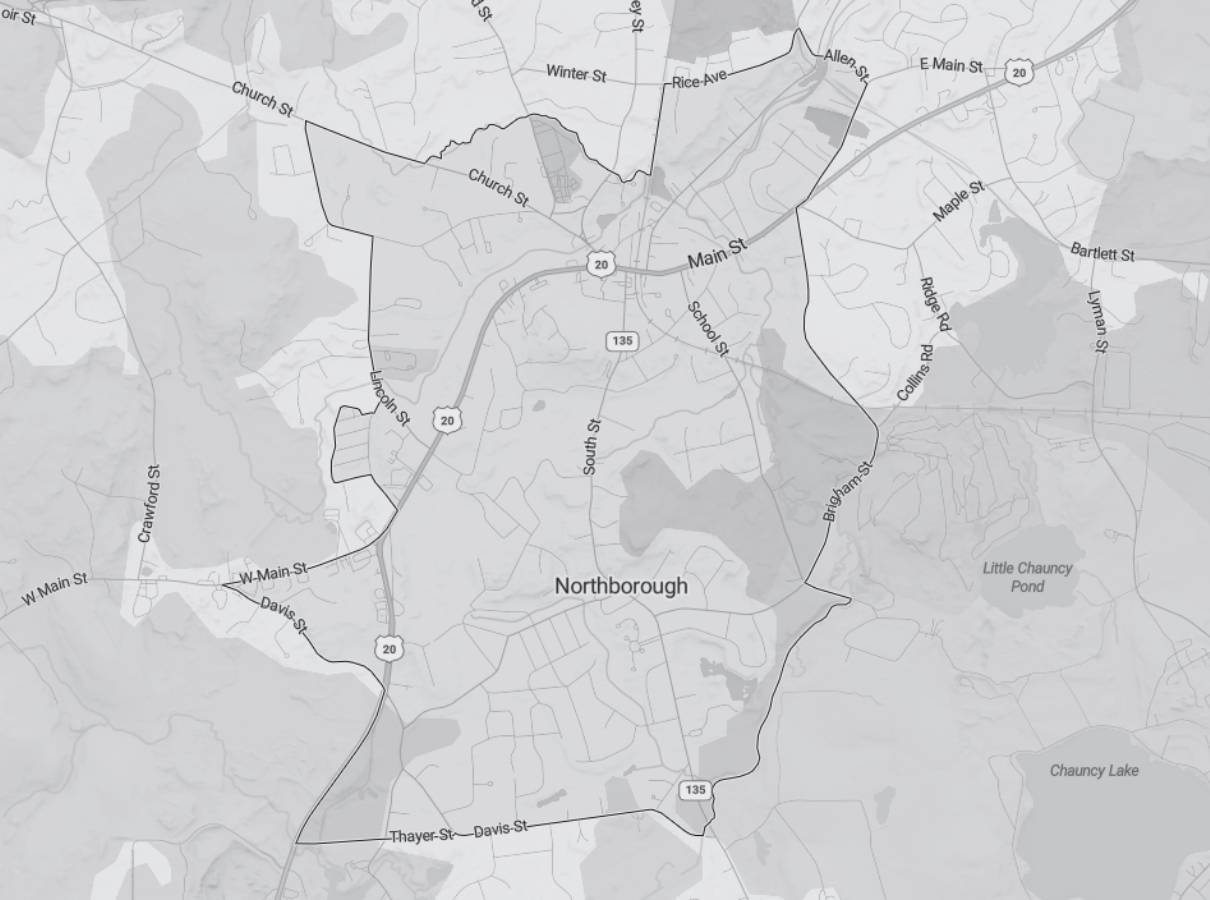 Image of a map of Northborough a service area of Gilmore Building Co Image of a map of Northborough a service area of Gilmore Building Co