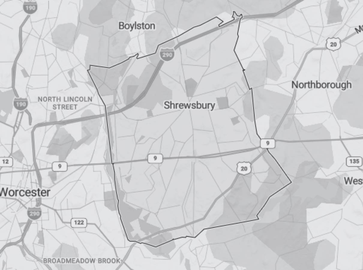 Image of a map of Shrewsbury a service area of Gilmore Building Co Image of a map of Shrewsbury a service area of Gilmore Building Co