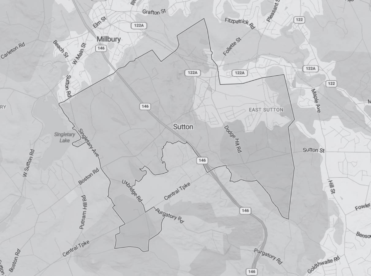 Image of a map of Sutton a service area of Gilmore Building Co Image of a map of Sutton a service area of Gilmore Building Co