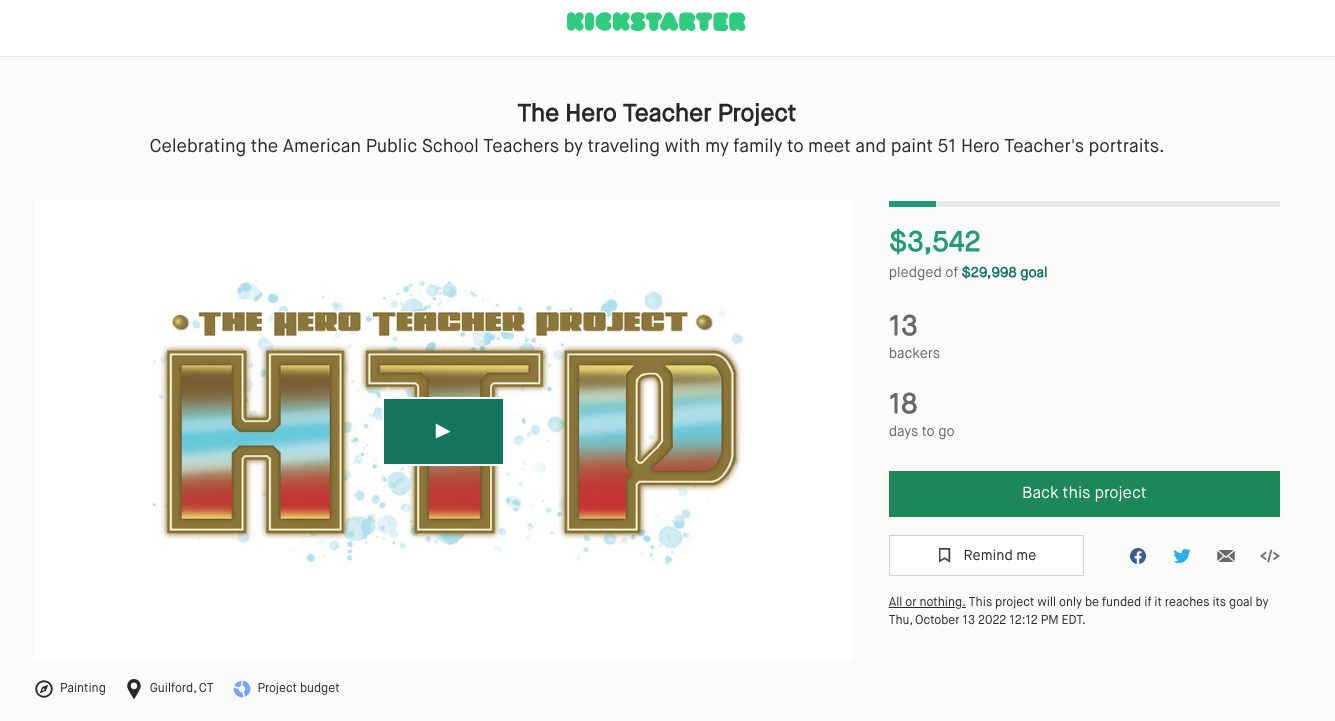 Hero Teacher Project Kickstarter Page