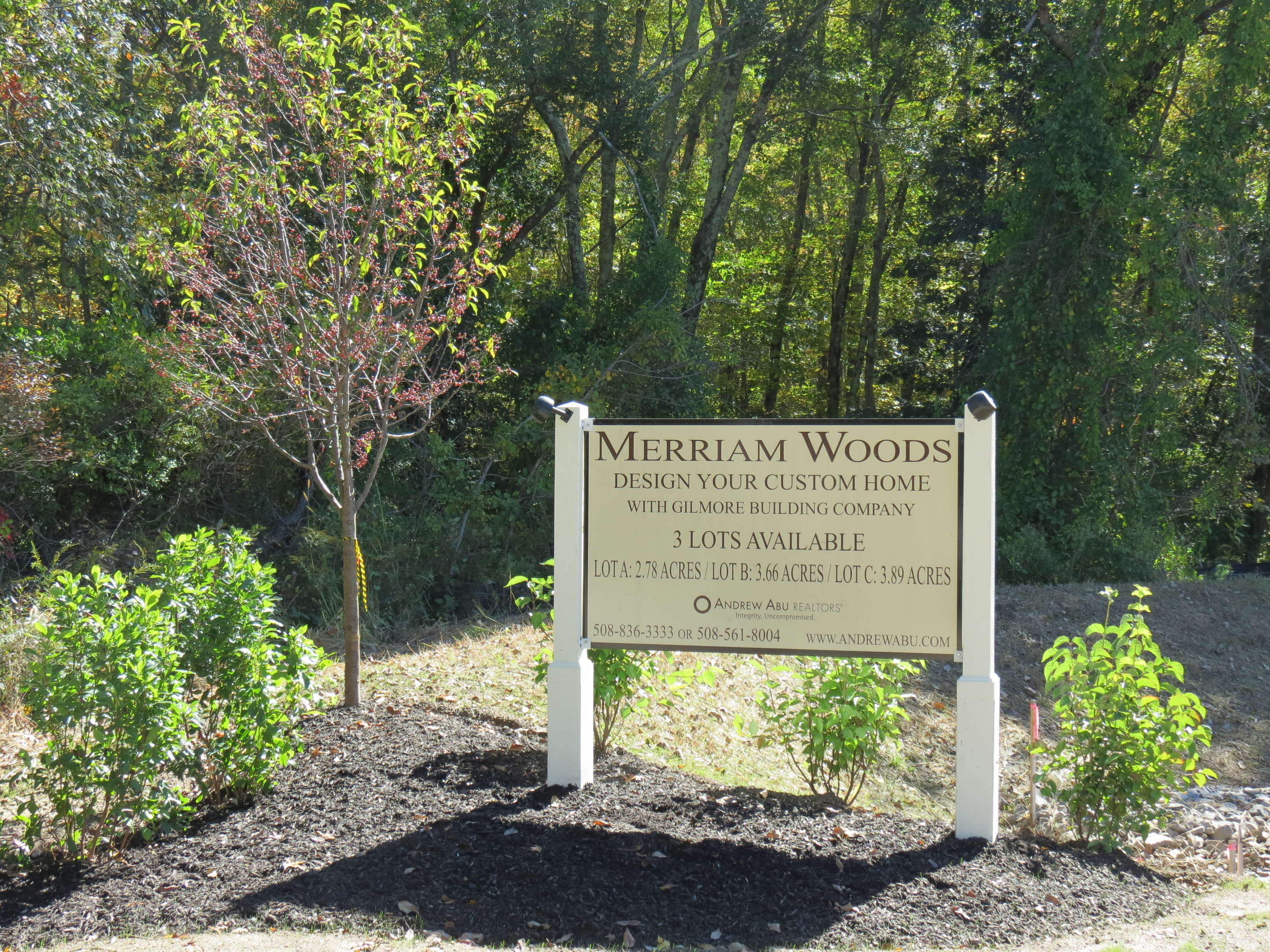 Entrance sign to Merriam Woods