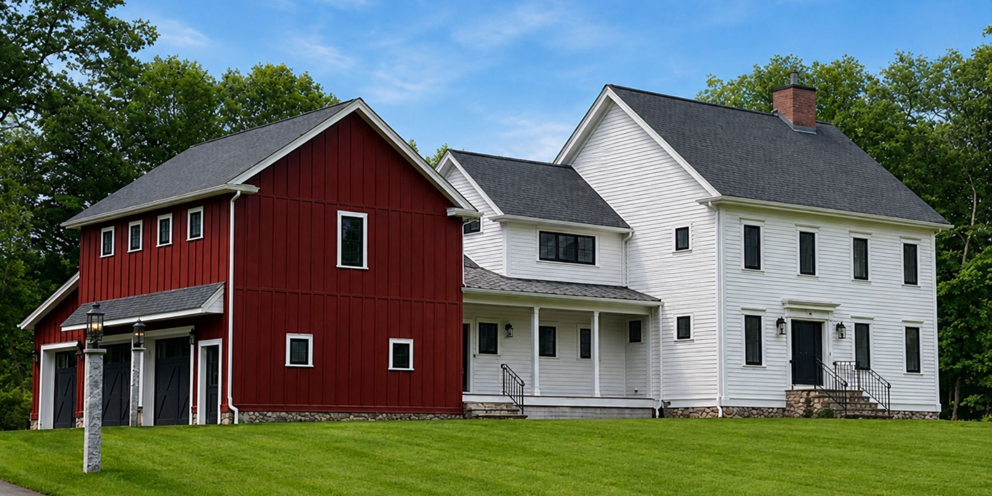 Exterior red and white home in Boston MetroWest, MA by Gilmore Building Co.